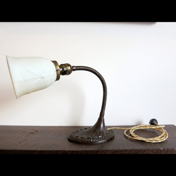 Antique Glass Desk Lamp Goose Neck Prohibition Era - Picture 3 of 4